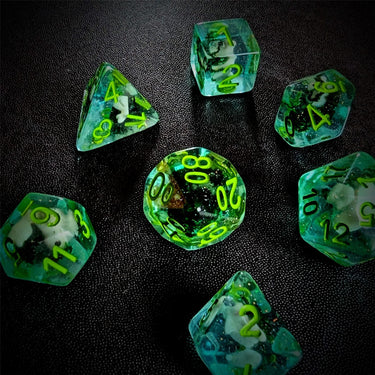 Fish in Clear & Teal Resin - 7pcs RPG Full Dice Set